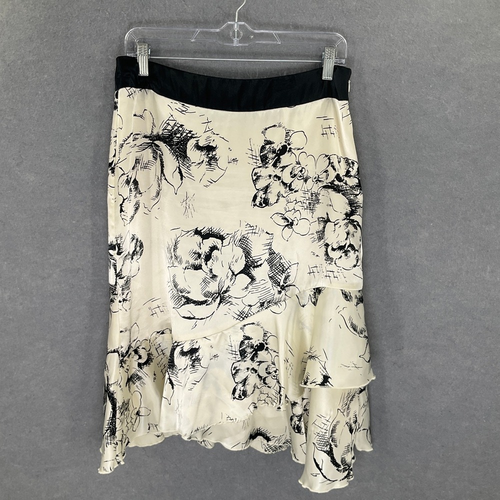 Vintage Y2K Pierre Cardin Floral Ruffle Skirt Black‎ Cream 8 Feminine Coquette